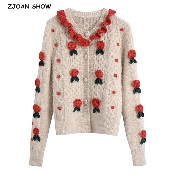 vintage french 3d crochet flowers knitted cardigan kawaii wood ears ruffle christmas sweater coat woman long sleeve short jumper 210429, White;black
vintage french 3d crochet flowers knitted cardigan kawaii wood ears ruffle christmas sweater coat woman long sleeve short jumper 210429, White;black