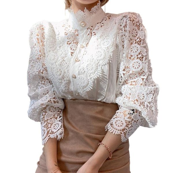 women's blouses & shirts 2021 hollow out flower lace patchwork women summer stand collar blusas petal sleeve blouse chic button white t
women's blouses & shirts 2021 hollow out flower lace patchwork women summer stand collar blusas petal sleeve blouse chic button white t