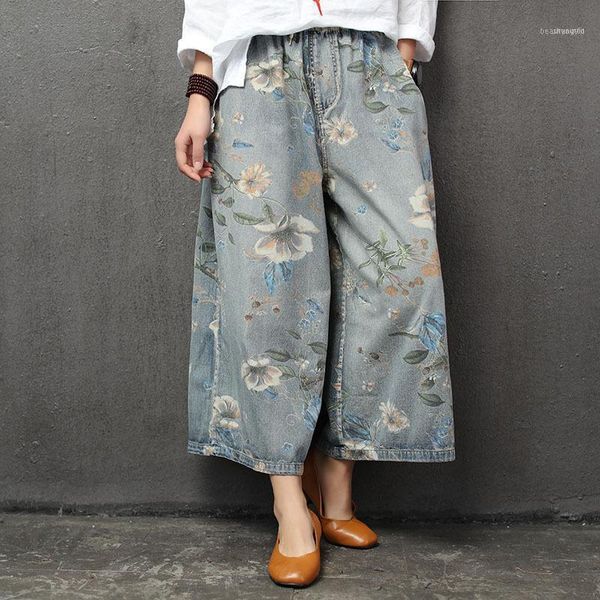 women's jeans woman plus size wide leg pants 2021 summer female elastic high waist floral print vintage casual loose ankle-length pants, Blue
women's jeans woman plus size wide leg pants 2021 summer female elastic high waist floral print vintage casual loose ankle-length pants, Blue