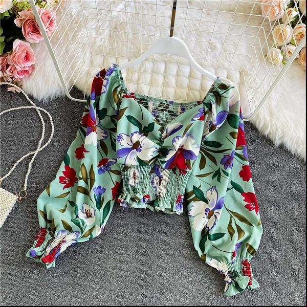 square collar long lantern sleeve womens shirt short beach style floral printed elastic waist slim chiffon femlae, White
square collar long lantern sleeve womens shirt short beach style floral printed elastic waist slim chiffon femlae, White
