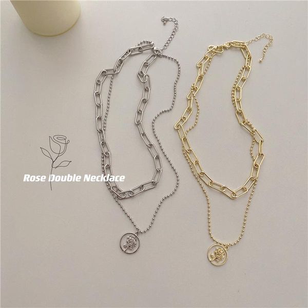 south korea retro geometry rose necklace double metal wind flowers european and american fashion tide pendant necklaces, Silver
south korea retro geometry rose necklace double metal wind flowers european and american fashion tide pendant necklaces, Silver