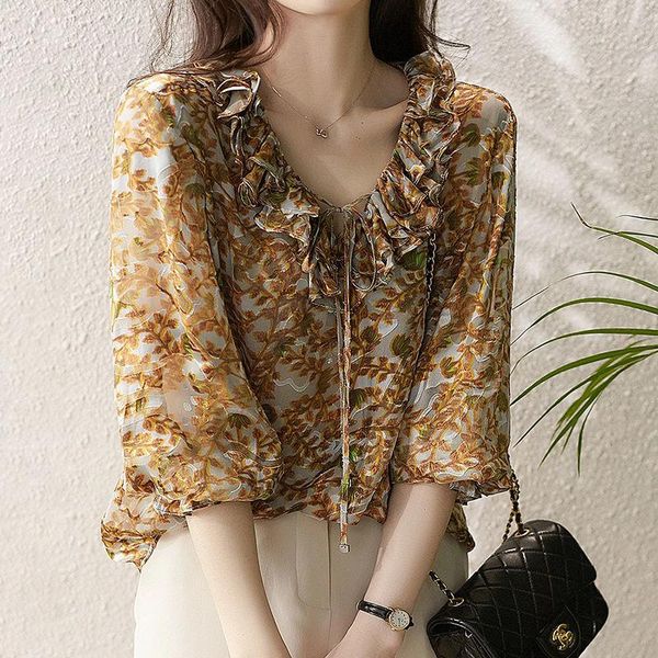 women's blouses & shirts ruffle floral chiffon spring autumn women elegant long sleeve loose stylish aesthetic shirring blusas mm0973, White
women's blouses & shirts ruffle floral chiffon spring autumn women elegant long sleeve loose stylish aesthetic shirring blusas mm0973, White