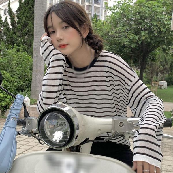 women's t-shirt summer air conditioning shirt sunscreen long sleeve tee cute swee thin ice silk loose striped blouse, White
women's t-shirt summer air conditioning shirt sunscreen long sleeve tee cute swee thin ice silk loose striped blouse, White