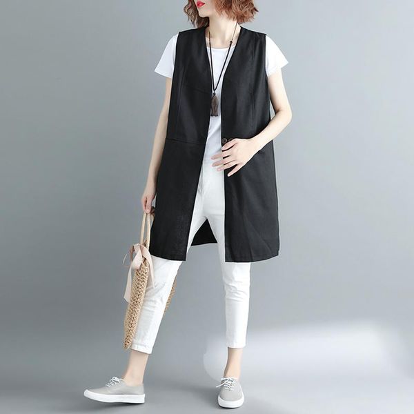 women's vests oversized loose women 2021 summer sleeveless pocket long casual female outwear coat, Black;white
women's vests oversized loose women 2021 summer sleeveless pocket long casual female outwear coat, Black;white
