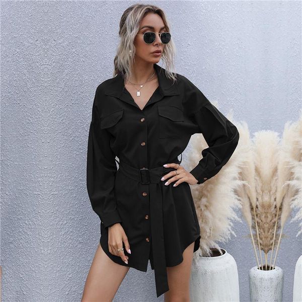 office lady solid color lapel neck pocket women long sleeve t-shirt casual slim button waist belt shirt clothing women's, White
office lady solid color lapel neck pocket women long sleeve t-shirt casual slim button waist belt shirt clothing women's, White