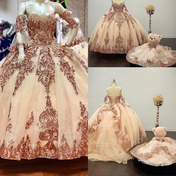 2021 rose gold sequined quinceanera ball gown dresses sweetheart sequins lace off shoulder crystal tulle sweet 16 corset back party prom eve, Blue;red
2021 rose gold sequined quinceanera ball gown dresses sweetheart sequins lace off shoulder crystal tulle sweet 16 corset back party prom eve, Blue;red