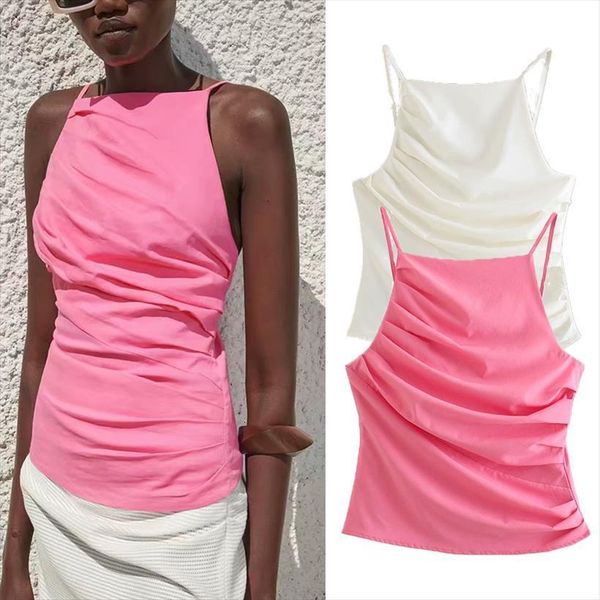 za summer backless causal women cami vest spaghetti solid sleeveless folds vests two colors, White
za summer backless causal women cami vest spaghetti solid sleeveless folds vests two colors, White