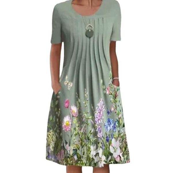 casual dresses summer elegant round neck floral print women dress short sleeve pleated street party vestidos, Black;gray
casual dresses summer elegant round neck floral print women dress short sleeve pleated street party vestidos, Black;gray