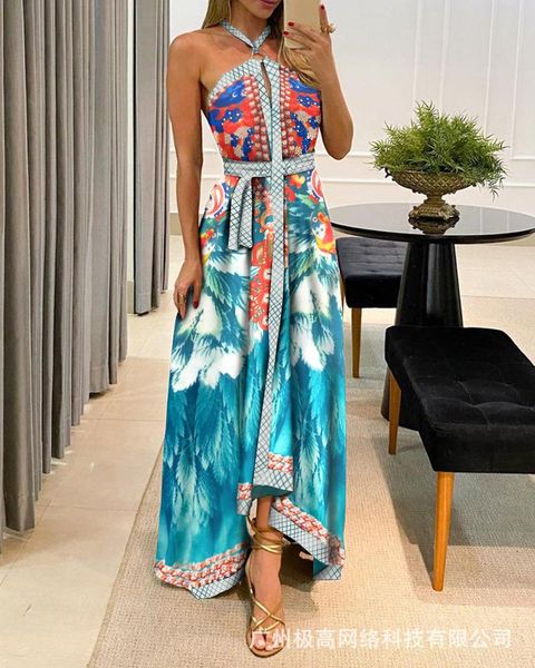 casual dresses european and american style 2021 halterneck print long skirt, Black;gray
casual dresses european and american style 2021 halterneck print long skirt, Black;gray