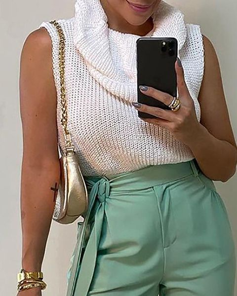 women's sweaters fashion sweater pullover 2021 autumn winter white sleeveless pile neck casual women, White;black
women's sweaters fashion sweater pullover 2021 autumn winter white sleeveless pile neck casual women, White;black
