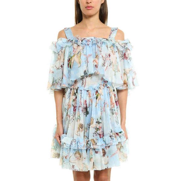 runway designer angel dressed in clothes of women off the shoulder halter flower printing ruffled cape blue summer dress cvdz, Black;gray
runway designer angel dressed in clothes of women off the shoulder halter flower printing ruffled cape blue summer dress cvdz, Black;gray