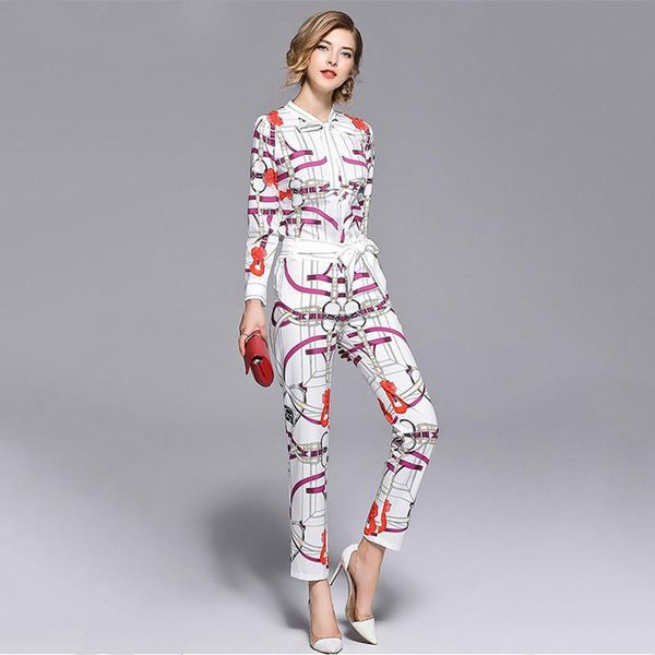 two piece dress 2021 fashion chain printed suit sets 2 bow collar full sleeve shirt + belt pencil pants for women runway twinsets, White
two piece dress 2021 fashion chain printed suit sets 2 bow collar full sleeve shirt + belt pencil pants for women runway twinsets, White