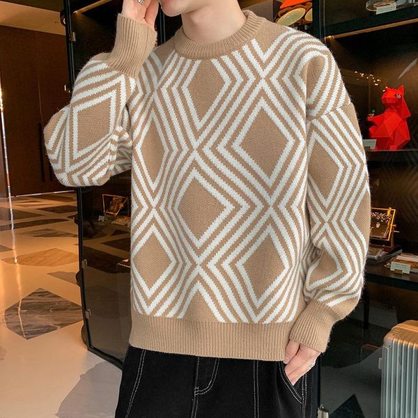 men's sweaters 2021 autumn and winter pullover loose sweater rhombus jacquard round neck, White;black
men's sweaters 2021 autumn and winter pullover loose sweater rhombus jacquard round neck, White;black