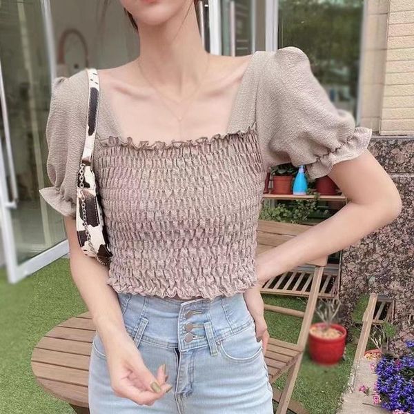 women's blouses & shirts women solid square collar blouse korean fashion short sleeve slim shirt summer casual, White
women's blouses & shirts women solid square collar blouse korean fashion short sleeve slim shirt summer casual, White