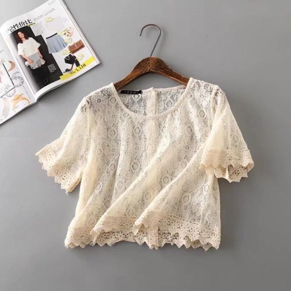 women's blouses & shirts summer lace blouse women hollow out japanese sweet floral short sleeve solid beige shirt j033, White
women's blouses & shirts summer lace blouse women hollow out japanese sweet floral short sleeve solid beige shirt j033, White