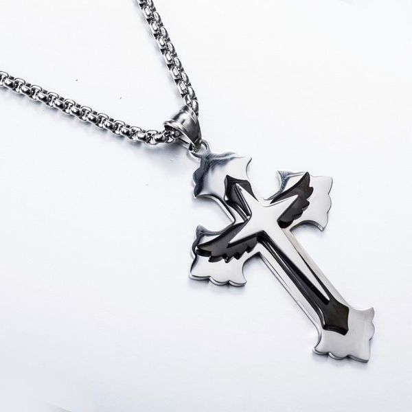 titanium steel three-tier cross pendant man's stainless necklace ornament snake chain necklaces, Silver
titanium steel three-tier cross pendant man's stainless necklace ornament snake chain necklaces, Silver