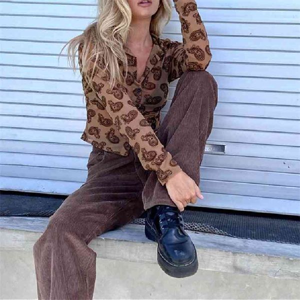 women shirt print long sleeve lapel slim fit button up vintage ladies high street perspective 210522, White
women shirt print long sleeve lapel slim fit button up vintage ladies high street perspective 210522, White