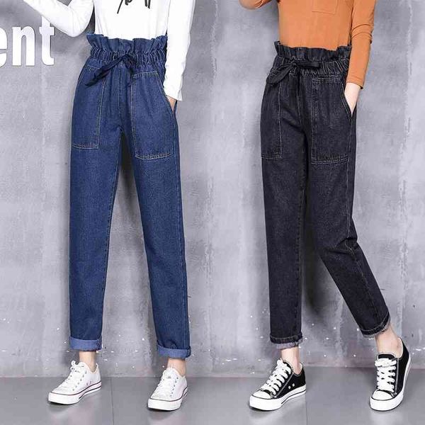woman denim harem pants jeans lace up vintage high waist baggy plus size spring boyfriend girls butt lift ankle 210603, Blue 
woman denim harem pants jeans lace up vintage high waist baggy plus size spring boyfriend girls butt lift ankle 210603, Blue