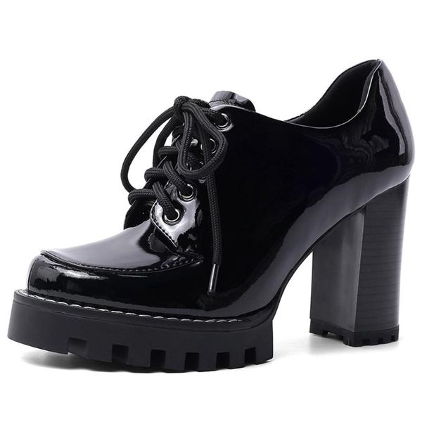dress shoes gigifox brand full genuine leather shoelaces platform block high heels pumps fashion ladies office woman, Black
dress shoes gigifox brand full genuine leather shoelaces platform block high heels pumps fashion ladies office woman, Black