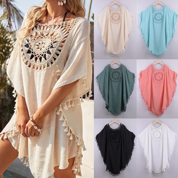 women's swimwear summer women beach dress hollow flower crochet bikini cover up with tassel bohemian bathing suit batwing sleeve beachw, White;black
women's swimwear summer women beach dress hollow flower crochet bikini cover up with tassel bohemian bathing suit batwing sleeve beachw, White;black