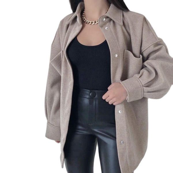 women's wool & blends 2021 autumn winter fashion woolen coat women loose shirt casual solid ladies lapel jacket, Black
women's wool & blends 2021 autumn winter fashion woolen coat women loose shirt casual solid ladies lapel jacket, Black