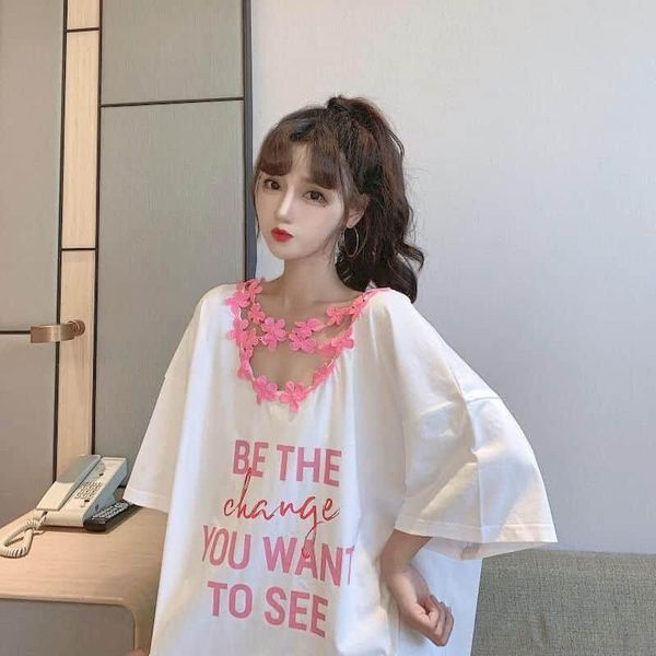 women's t-shirt summer 2021 design sense niche of clavicle loose mid-length short sleeve sweet lovely, White
women's t-shirt summer 2021 design sense niche of clavicle loose mid-length short sleeve sweet lovely, White