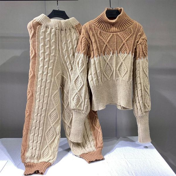 women's two piece pants autumn and winter high neck 2021 warm thicken sweater set fashion patchwork 1359, White
women's two piece pants autumn and winter high neck 2021 warm thicken sweater set fashion patchwork 1359, White