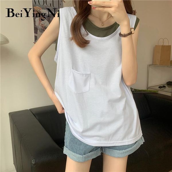 women's t-shirt beiyingni loose sleeveless fake two-piece women 2021 summer hipster pocket casual t-shirts womans solid female chic, White
women's t-shirt beiyingni loose sleeveless fake two-piece women 2021 summer hipster pocket casual t-shirts womans solid female chic, White