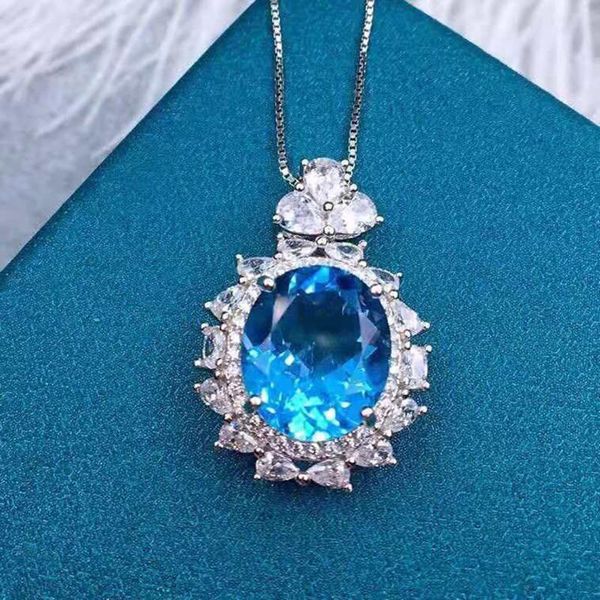 Chains Swiss Blue Topaz Pendant Female 10*12mm Trendy Fashion Luxury Necklace Inlaid Jewelry Accessories, Silver
Chains Swiss Blue Topaz Pendant Female 10*12mm Trendy Fashion Luxury Necklace Inlaid Jewelry Accessories, Silver