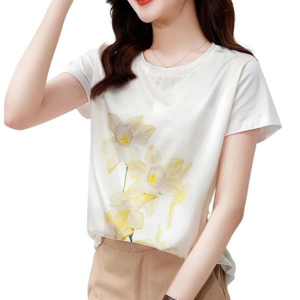women's t-shirt summer silk stitching korean loose round neck pullover printed short sleeve aesthetic clothes graphic t shirts, White
women's t-shirt summer silk stitching korean loose round neck pullover printed short sleeve aesthetic clothes graphic t shirts, White