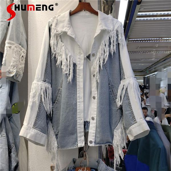 women's jackets loose ladies long sleeve color matching tassel denim coat 2021 spring clothing collar mid-length jean, Black;brown
women's jackets loose ladies long sleeve color matching tassel denim coat 2021 spring clothing collar mid-length jean, Black;brown