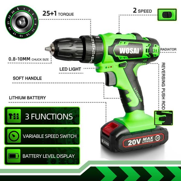 professiona electric drills wosai 12/16/20v cordless drill impact power driver dc lithium-ion battery 3/8-inch 2-speed screwdriver
professiona electric drills wosai 12/16/20v cordless drill impact power driver dc lithium-ion battery 3/8-inch 2-speed screwdriver