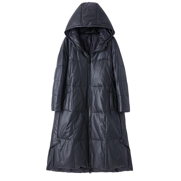 women's leather & faux genuine sheepskin suede coat duck down lingning with hoody winter women x-long outerwear lf21016bm, Black
women's leather & faux genuine sheepskin suede coat duck down lingning with hoody winter women x-long outerwear lf21016bm, Black