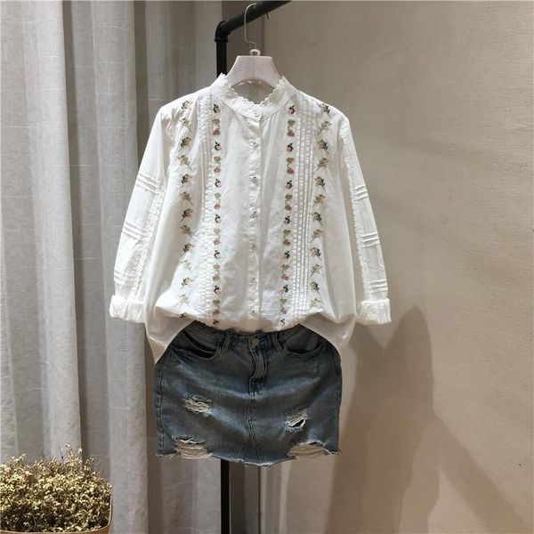 women's blouses & shirts autumn boutique floral embroidery long sleeve white stand collar blouse shirt 2021
women's blouses & shirts autumn boutique floral embroidery long sleeve white stand collar blouse shirt 2021