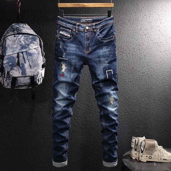 men's jeans american street style fashion men retro blue elastic slim fit ripped embroidery designer hip hop denim pants
men's jeans american street style fashion men retro blue elastic slim fit ripped embroidery designer hip hop denim pants
