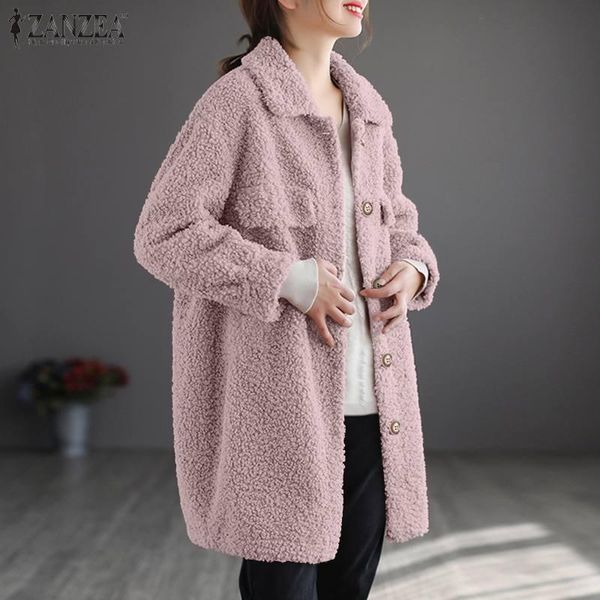 women's jackets oversized women winter zanzea 2021 stylish fluffy coats casual long sleeve outwear female single button solid overcoats, Black;brown
women's jackets oversized women winter zanzea 2021 stylish fluffy coats casual long sleeve outwear female single button solid overcoats, Black;brown