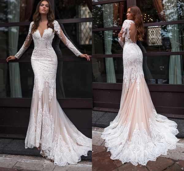 long sleeve lace mermaid wedding dresses 2022 illusion champagne beach bridal gown with button back sheer o-neck sweep train, White
long sleeve lace mermaid wedding dresses 2022 illusion champagne beach bridal gown with button back sheer o-neck sweep train, White
