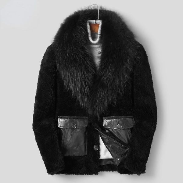 men's leather & faux warm thick 100% real sheep shearing coat men winter 2021 big raccoon fur collar male jacket coats abrigo hombre gx, Black
men's leather & faux warm thick 100% real sheep shearing coat men winter 2021 big raccoon fur collar male jacket coats abrigo hombre gx, Black