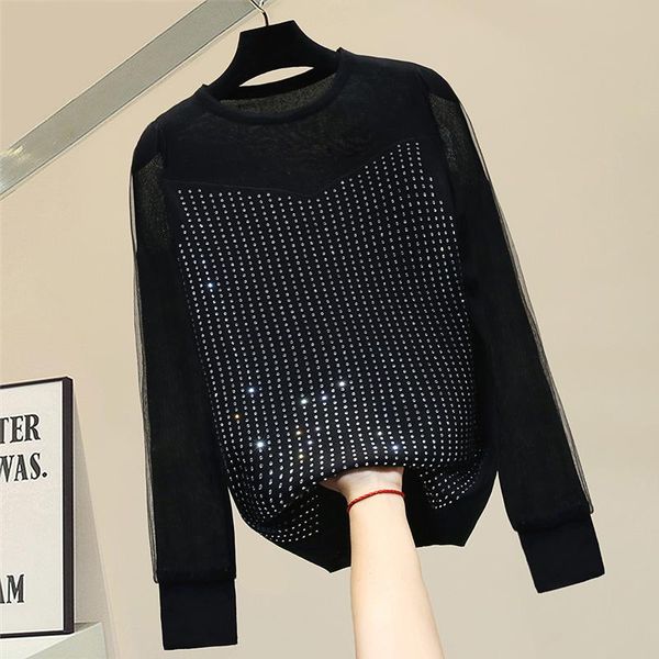 women's sweaters pullover rhinestone long sleeve bottoming sweater autumn winter female 2021 loose-fit knit outerwear, White;black
women's sweaters pullover rhinestone long sleeve bottoming sweater autumn winter female 2021 loose-fit knit outerwear, White;black
