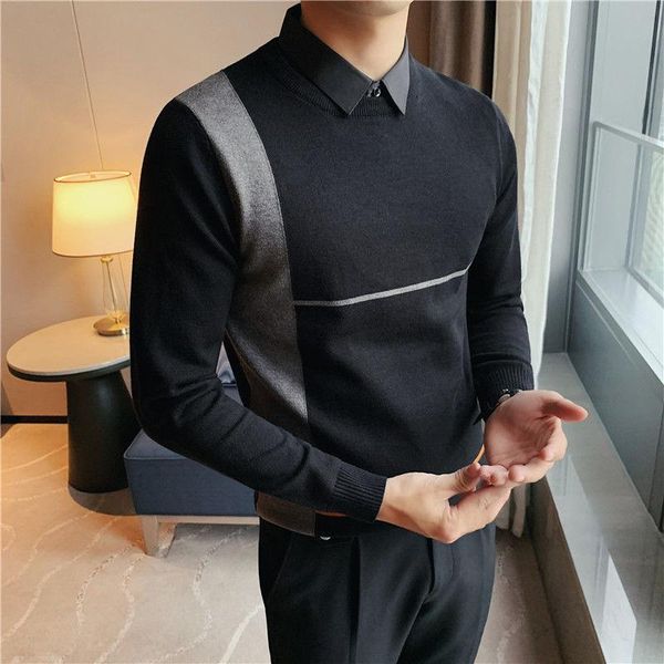 men's sweaters grade fake two fashion brand office formal knit pullover sweater autum business casual stitching shirts men clothing, White;black
men's sweaters grade fake two fashion brand office formal knit pullover sweater autum business casual stitching shirts men clothing, White;black