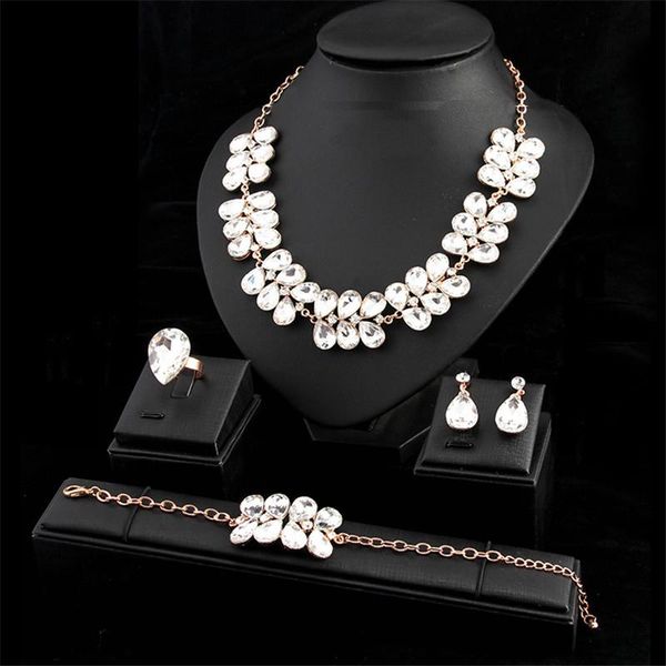 earrings & necklace 4pc crystal flower bracelet ring fashion jewelry set bridal wedding party choker women collar bib african gift, Silver
earrings & necklace 4pc crystal flower bracelet ring fashion jewelry set bridal wedding party choker women collar bib african gift, Silver