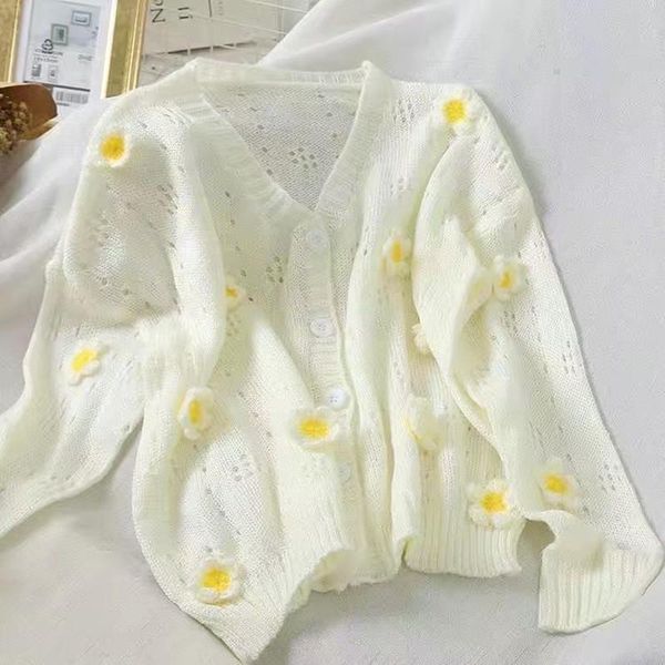 women's knits & tees summer button sweater thin sweet full sleeve sweaters embroidery flower big size casual student clothes, White
women's knits & tees summer button sweater thin sweet full sleeve sweaters embroidery flower big size casual student clothes, White