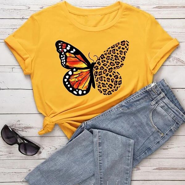 fashion women butterfly print t-shirt short sleeve crew-neck graphic tee ladies indie aesthetic clothes mujer camisetas a40 women's, White
fashion women butterfly print t-shirt short sleeve crew-neck graphic tee ladies indie aesthetic clothes mujer camisetas a40 women's, White