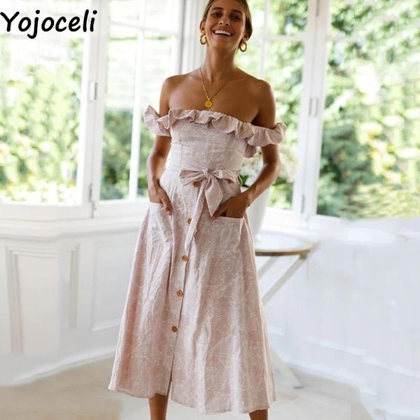 party dresses yojoceli elegant off shoulder print ruffle long dress summer women sashes beach button casual female vestidos, White;black
party dresses yojoceli elegant off shoulder print ruffle long dress summer women sashes beach button casual female vestidos, White;black