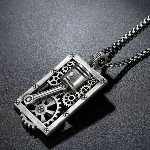 hollow square gear piston cyberpunk pendant men's hip-hop necklace, Silver
hollow square gear piston cyberpunk pendant men's hip-hop necklace, Silver
