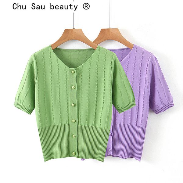 chu sau beauty spring summer sweet chic solid color knitted sweater women casual v-neck single breasted elasticity cardigans 210508, White
chu sau beauty spring summer sweet chic solid color knitted sweater women casual v-neck single breasted elasticity cardigans 210508, White