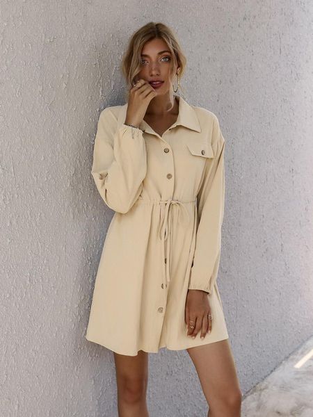 autumn products fashion simple double pockets breasted belt shirt dress women casual dresses, Black;gray
autumn products fashion simple double pockets breasted belt shirt dress women casual dresses, Black;gray