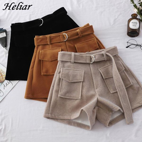 women wide legs high waist wool shorts casual fashion korean belt 2021 autumn winter with pockets women's, White;black 
women wide legs high waist wool shorts casual fashion korean belt 2021 autumn winter with pockets women's, White;black