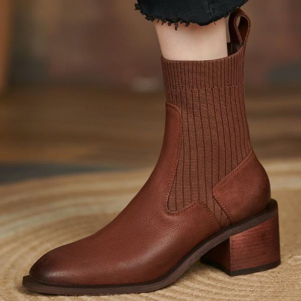 boots women's genuine leather stretch knit patchwork slip-on autumn ankle thick med heel round toe gradient color short booties, Black
boots women's genuine leather stretch knit patchwork slip-on autumn ankle thick med heel round toe gradient color short booties, Black