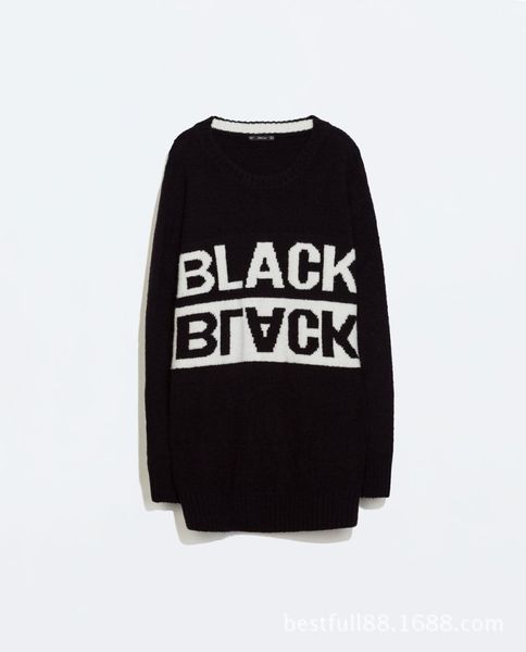 fashion sweater spanish single winter women's loose message text oversize medium long round neck, White;black
fashion sweater spanish single winter women's loose message text oversize medium long round neck, White;black